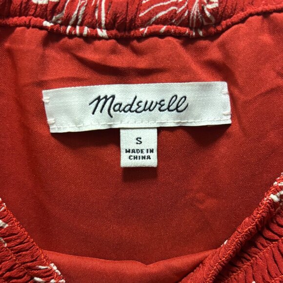 Madewell Red Off-Shoulder Palmflower Pattern Dress Size S 100% Silk - Picture 8 of 9